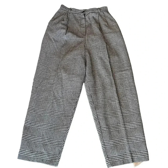Vintage Requirements Straight Trousers Womens 12 Houndstooth Wool Pleated Grey - Picture 6 of 7